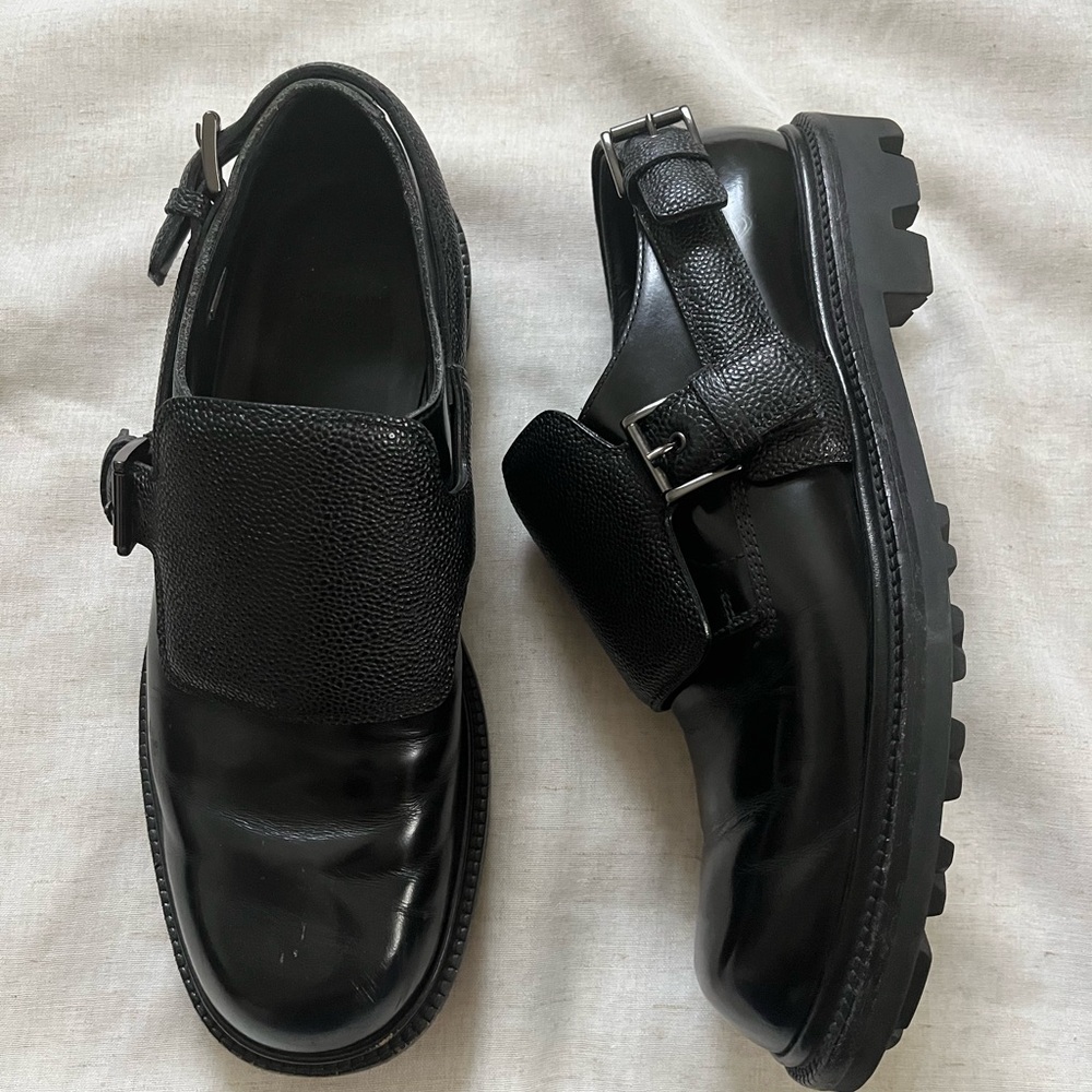 Giorgio Armani Black Monk Strap Buckle Derby Shoes